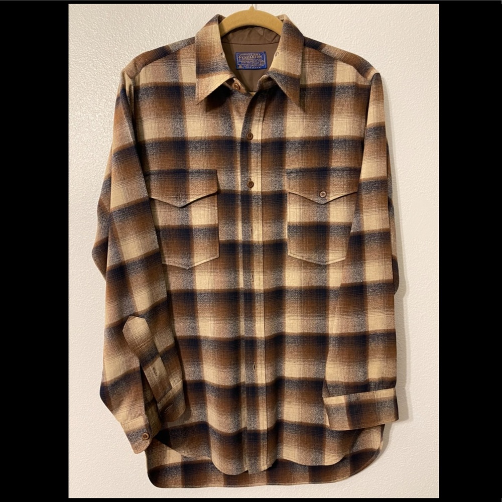 Pendleton Vintage Wool Button Down Shirt Brown 15 1/2 XL